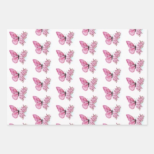 Blume Schmetterling mit rosa Sakura Geschenkpapier Set (Vorderseite 2)
