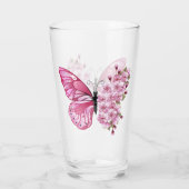 Blume Schmetterling mit rosa Sakura Glas (Rückseite)