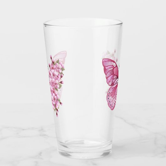 Blume Schmetterling mit rosa Sakura Glas (Rechts)