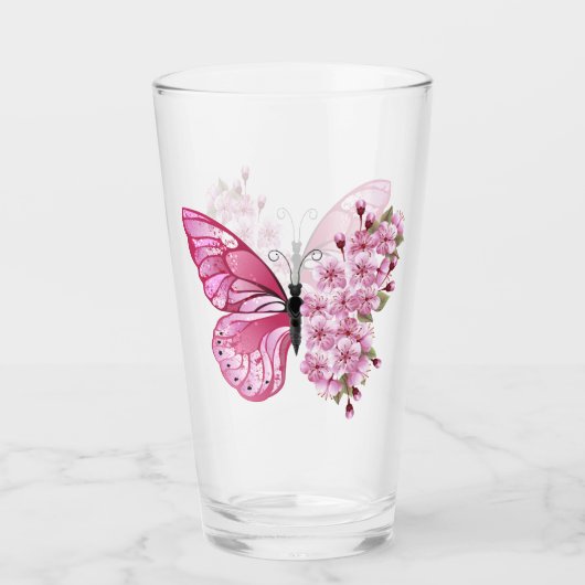 Blume Schmetterling mit rosa Sakura Glas (Vorderseite)