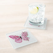 Blume Schmetterling mit rosa Sakura Glasuntersetzer (Schrägansicht)