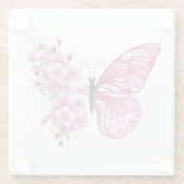 Blume Schmetterling mit rosa Sakura Glasuntersetzer (Rückseite)