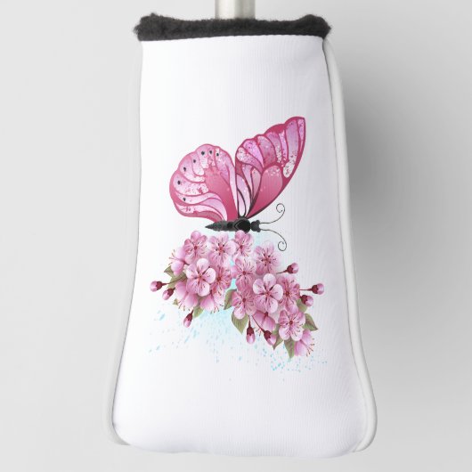 Blume Schmetterling mit rosa Sakura Golf Headcover (Rotieren 90)