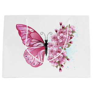 Blume Schmetterling mit rosa Sakura Große Geschenktüte