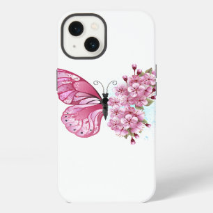 Blume Schmetterling mit rosa Sakura iPhone 13 Hülle