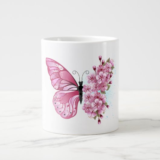 Blume Schmetterling mit rosa Sakura Jumbo-Tasse (Vorderseite)