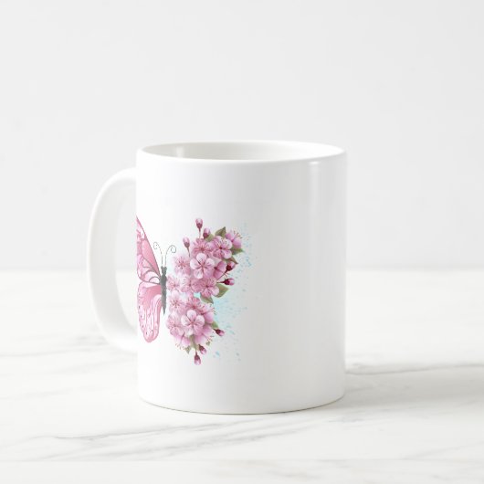 Blume Schmetterling mit rosa Sakura Kaffeetasse (Vorderseite Links)