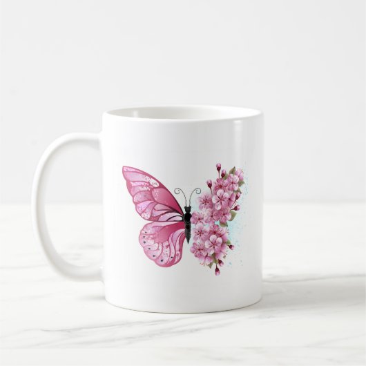 Blume Schmetterling mit rosa Sakura Kaffeetasse (Links)