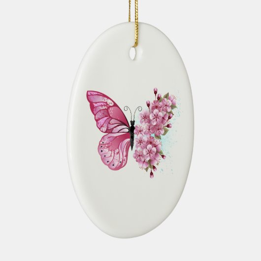 Blume Schmetterling mit rosa Sakura Keramik Ornament (Rechts)