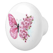 Blume Schmetterling mit rosa Sakura Keramikknauf (Rechts)