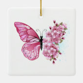 Blume Schmetterling mit rosa Sakura Keramikornament (Rückseite)
