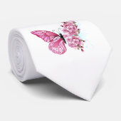Blume Schmetterling mit rosa Sakura Krawatte (Gerollt)
