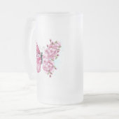 Blume Schmetterling mit rosa Sakura Mattglas Bierglas (Vorderseite Links)