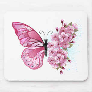 Blume Schmetterling mit rosa Sakura Mousepad