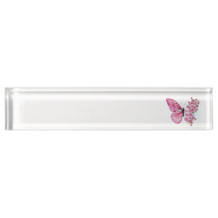 Blume Schmetterling mit rosa Sakura Namensplakette