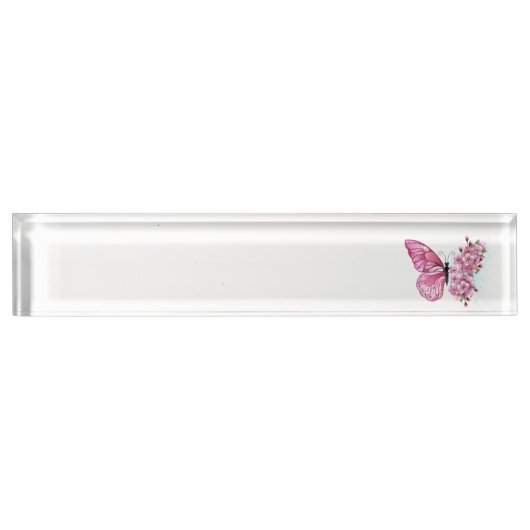 Blume Schmetterling mit rosa Sakura Namensplakette (Vorderseite)