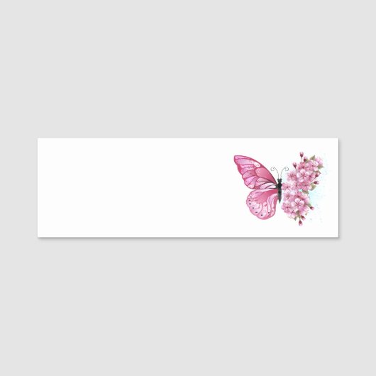 Blume Schmetterling mit rosa Sakura Namensschild (Vorderseite)