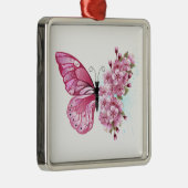 Blume Schmetterling mit rosa Sakura Ornament Aus Metall (Rechts)