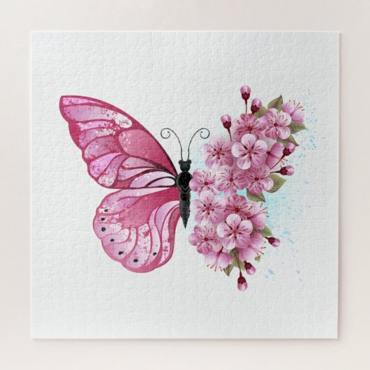 Blume Schmetterling mit rosa Sakura Puzzle (Horizontal)