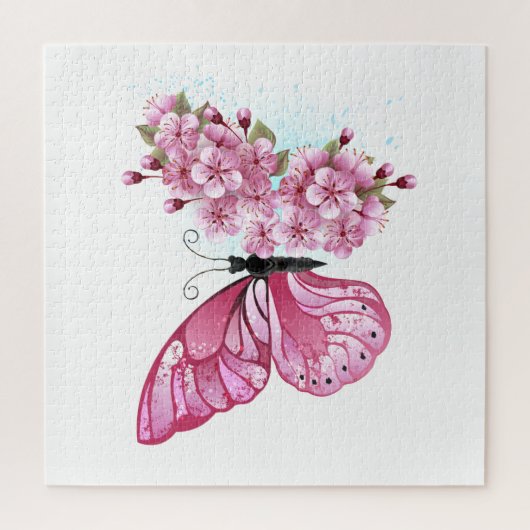 Blume Schmetterling mit rosa Sakura Puzzle (Vertikal)