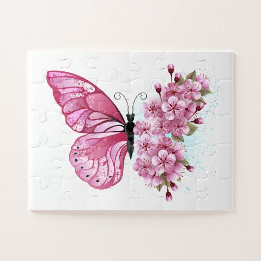 Blume Schmetterling mit rosa Sakura Puzzle (Horizontal)