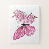 Blume Schmetterling mit rosa Sakura Puzzle (Vertikal)