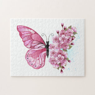 Blume Schmetterling mit rosa Sakura Puzzle