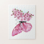 Blume Schmetterling mit rosa Sakura Puzzle (Vertikal)