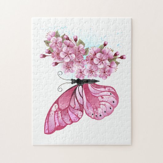 Blume Schmetterling mit rosa Sakura Puzzle (Vertikal)