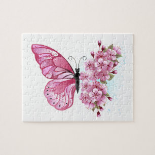 Blume Schmetterling mit rosa Sakura Puzzle