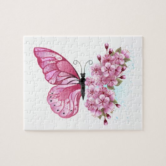 Blume Schmetterling mit rosa Sakura Puzzle (Horizontal)