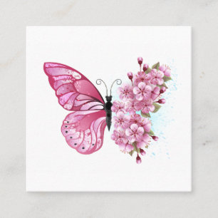 Blume Schmetterling mit rosa Sakura Quadratische Visitenkarte