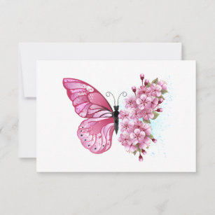 Blume Schmetterling mit rosa Sakura RSVP Karte