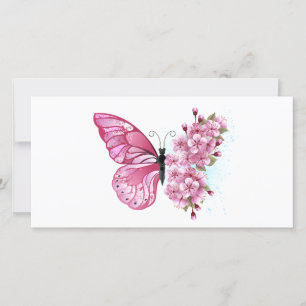 Blume Schmetterling mit rosa Sakura Save The Date