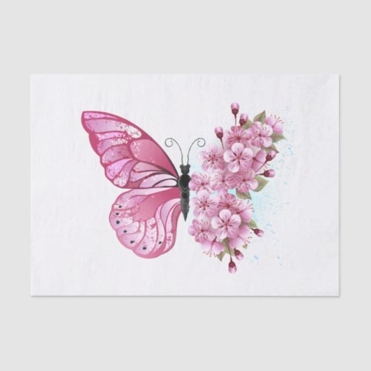 Blume Schmetterling mit rosa Sakura Seidenpapier (Vorderseite)