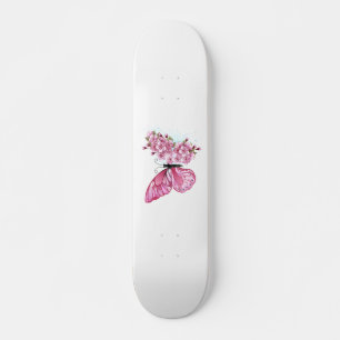 Blume Schmetterling mit rosa Sakura Skateboard