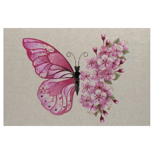 Blume Schmetterling mit rosa Sakura Stoff (Yard (91,4 cm))