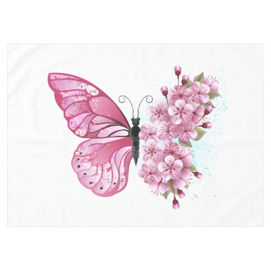 Blume Schmetterling mit rosa Sakura Tischdecke (Vorderseite (Horizontal))