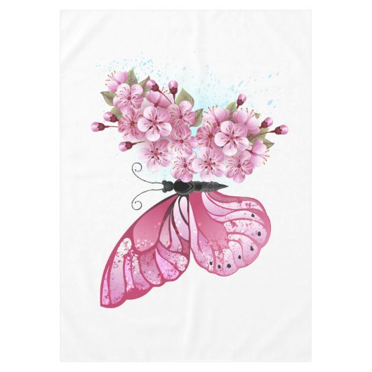 Blume Schmetterling mit rosa Sakura Tischdecke (Vorderseite)