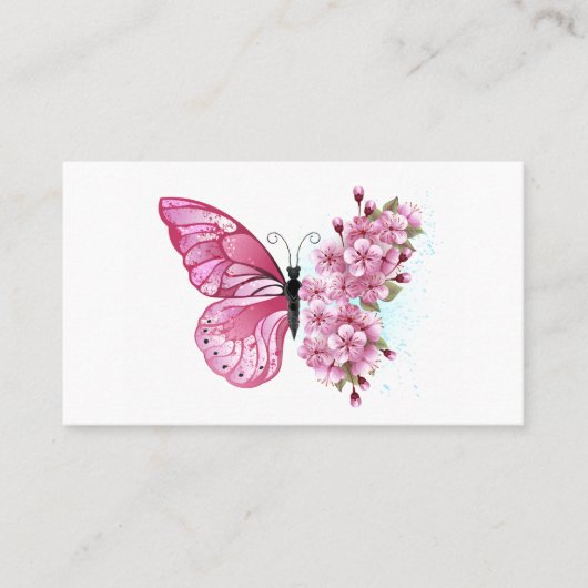 Blume Schmetterling mit rosa Sakura Treuekarte (Vorderseite)