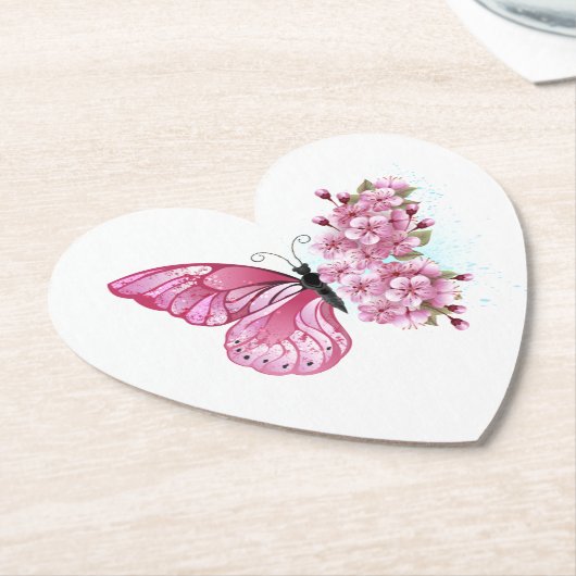 Blume Schmetterling mit rosa Sakura Untersetzer (angewinkelt)