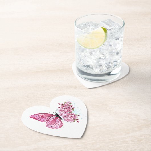 Blume Schmetterling mit rosa Sakura Untersetzer (Vor Ort)