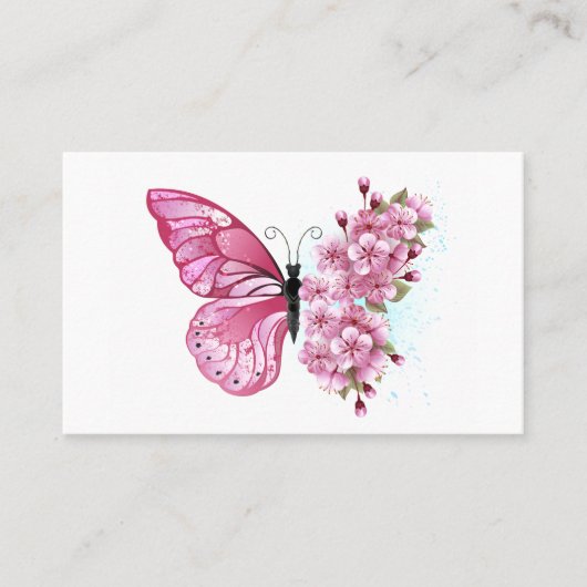 Blume Schmetterling mit rosa Sakura Visitenkarte (Vorderseite)