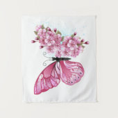 Blume Schmetterling mit rosa Sakura Wandteppich (Vorderseite)