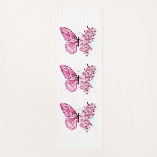 Blume Schmetterling mit rosa Sakura Yogamatte (Vorderseite)