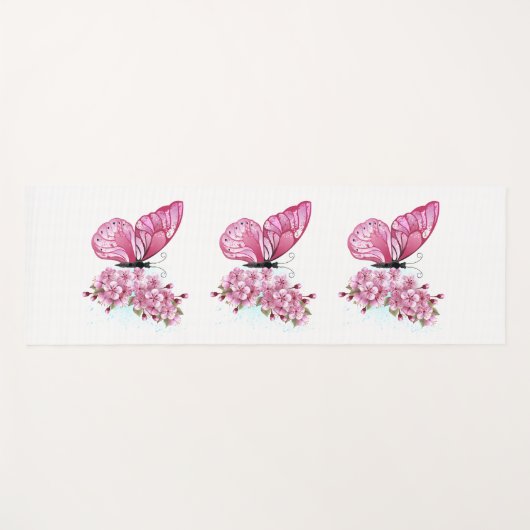 Blume Schmetterling mit rosa Sakura Yogamatte (Vorderseite (Horizontal))