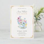 Blume Schmetterling Teetasse Babydusche Einladung (Stehend Vorderseite)