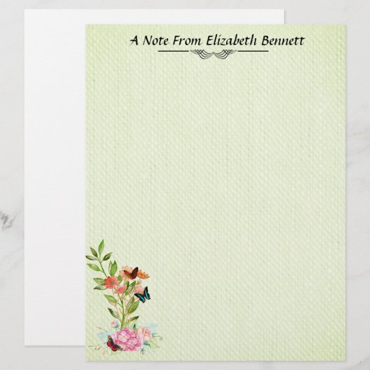 Blume Schmetterlinge auf grüner Stationierung Briefbogen (Vorne/Hinten)