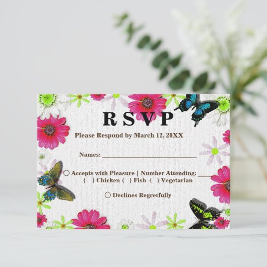 Blume & Schmetterlinge im Mosaik-UAWG-Menü Einladung (Stehend Vorderseite)