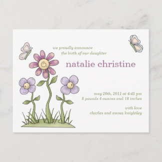 Blume & Schmetterlinge ・ Kinderankündigung Ankündigungspostkarte